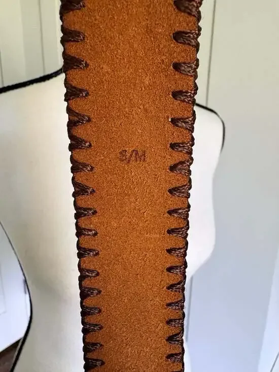 J.Crew Women's S/M Brown Leather Whipstitch Double Ring Belt - Picture 6 of 8